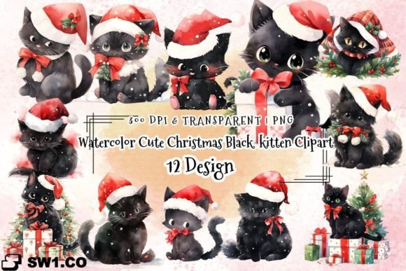 A Black Cat for a Warm Christmas: Reviewing the Watercolor Kitten Clipart