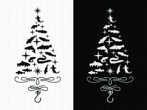Christmas Fishing Tree: A Graphic Design Asset with Editorial Charm