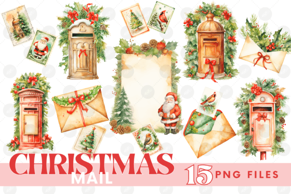 Christmas Mail Clipart Bundle Letter Graphics for Seasonal Illustrations