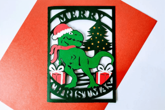 Dinosaur Christmas Card SVG Assets for Graphics and Print Templates